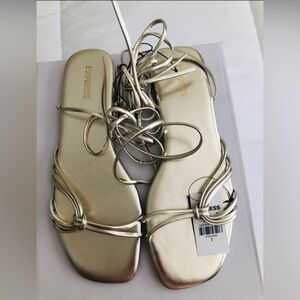 Express Metallic Gold Strappy Sandals